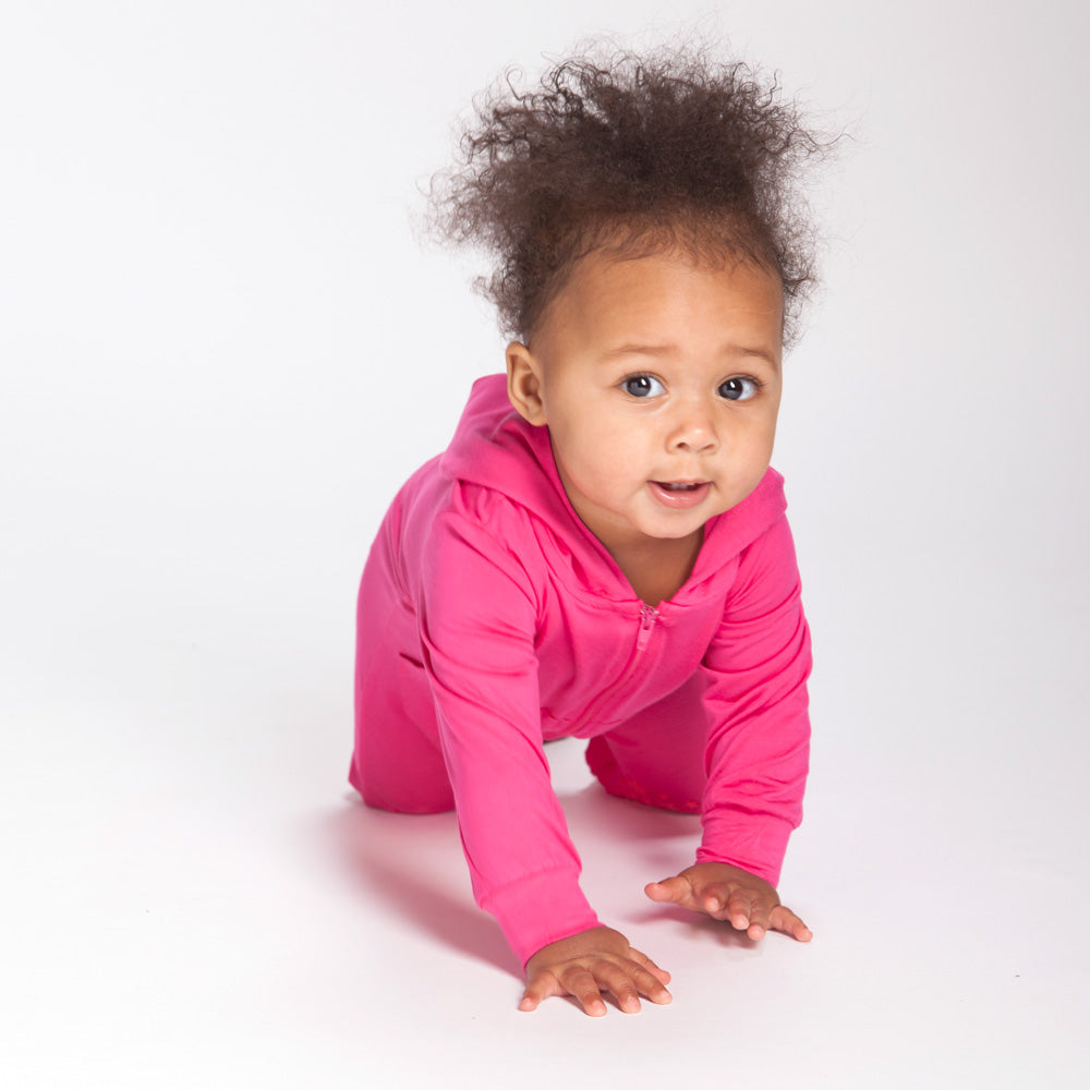 Pink Zip Up Crawling Hooded Romper