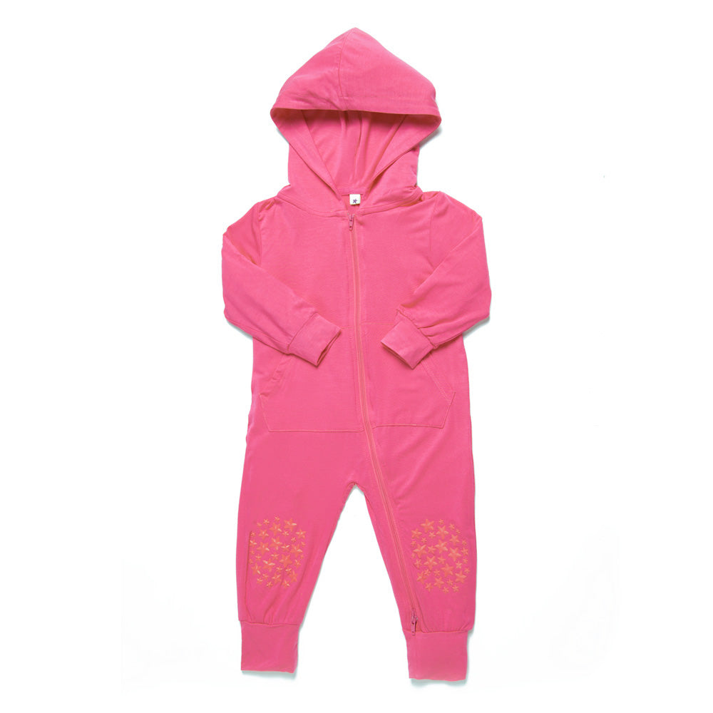 Pink Zip Up Crawling Hooded Romper